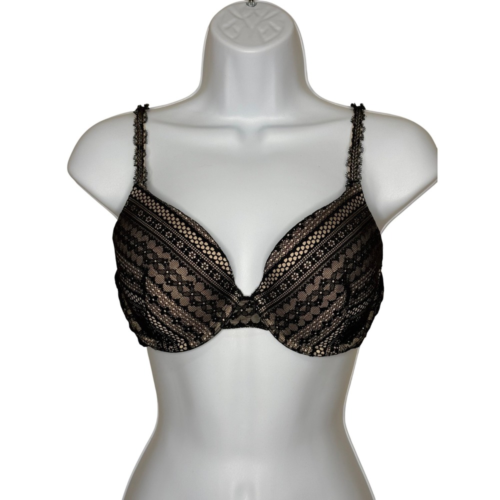 Victoria's Secret Bra 34C Black Lace Lined Perfect Coverage Underwire Lingerie